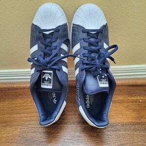 Men's Adidas Superstar White Blue Sneakers Glow in the Dark  Size 12
